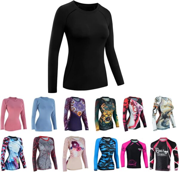Roar Women MMA Rash Guard BJJ Grappling Training Rash Guard Long Sleeve No-Gi MMA Fight Gear Shirt