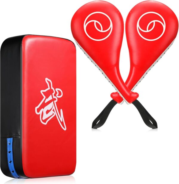 Poen 3 Pcs Taekwondo Kick Pads Muay Thai MMA Karate Sparring Gear Martial Arts Kickboxing Training Pads Punching Striking Target Equipment PU Leather Paddles Strike Curved Kick Shield