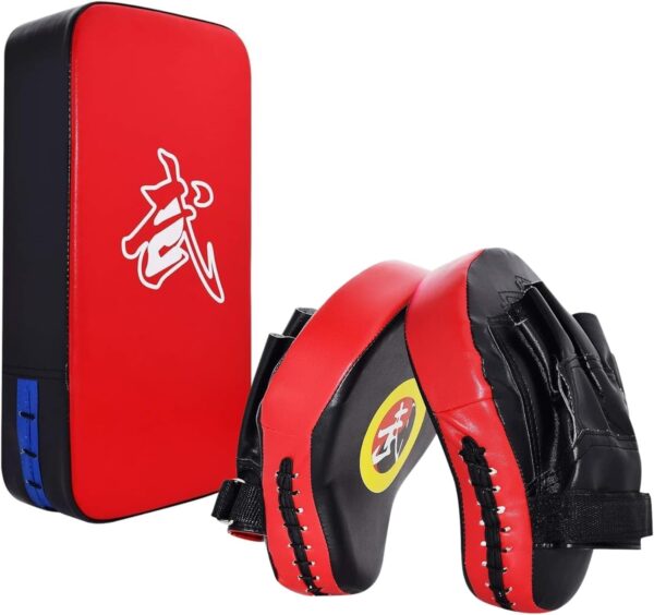 TLBTEK Taekwondo Kick Shield - Muay Thai MMA 2 punching mitts+1 kick pad, Red