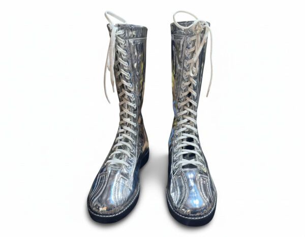 Silver Pro Wrestling Boots 100% Leather High-Top Boxing Shoes Unisex Custom