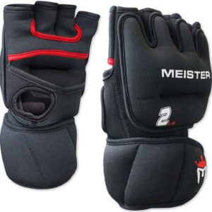 Meister 2 Pound Neoprene Weighted Gloves for Cardio & Heavy Hands (Pair) - 2lb x 2 - Black/Red