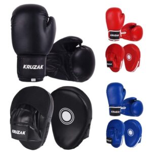 Kruzak Plain Focus Mitts and Boxing Gloves Set for Kickboxing and Muay Thai M...
