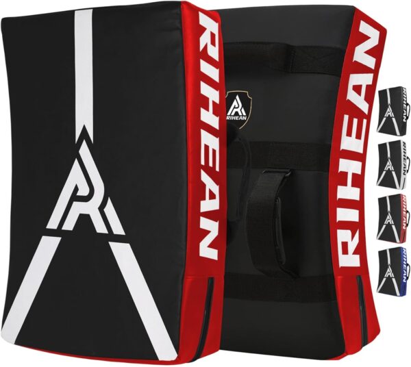 Martial Arts Kicking Shields - Kick Pad for Muay Thai, Taekwondo, Football, Basketball, Hockey Training - Denser Foam, Eco-Friendly PVC Leather Cover - Kick Shield Red