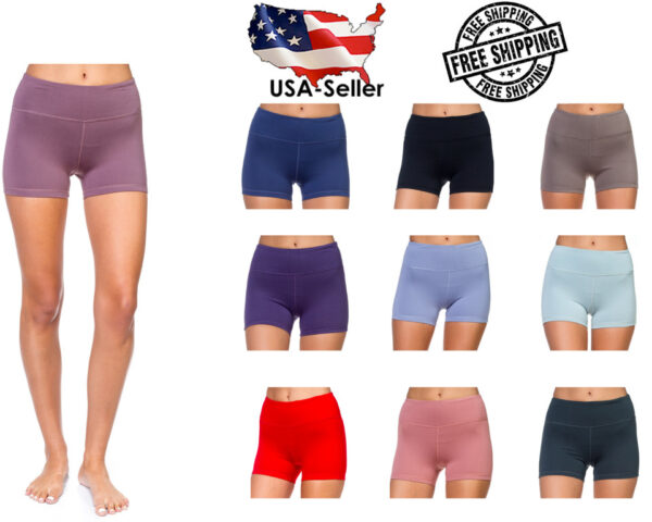 Women's Active Fitness Yoga Booty Shorts Polyester Spandex Ships from USA