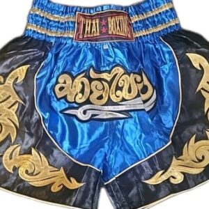 Muaythai Kickboxing Shorts SIZE XL Thai Boxing Gold Embroidery Blue Black Sport