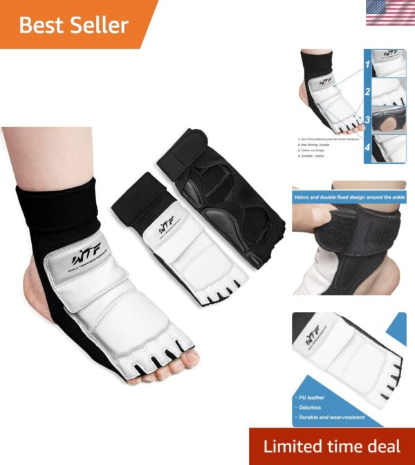 Taekwondo Sparring Foot Protector - White MMA Foot Guard, Medium Size