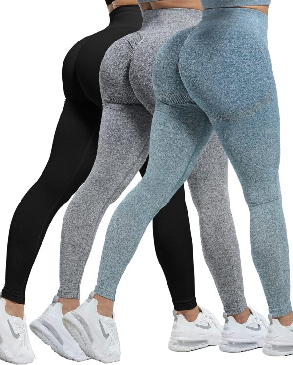 CHRLEISURE Workout Leggings Sets for Women, Gym Scrunch Butt Butt Lifting Seamless Leggings 3 Piece