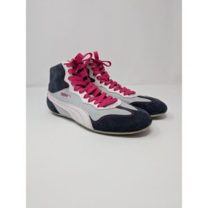 Puma Ring Womens 9 Grey Navy Pink Leather Suede High Top Boxing Shoes
