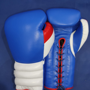Handcrafted Boxing Gloves Blue/White/Red – Lace-Up Training use Genuine Leather