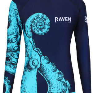 Raven Fightwear Women's Kraken Octopus BJJ Rash Guard MMA Navy Blue/Cyan
