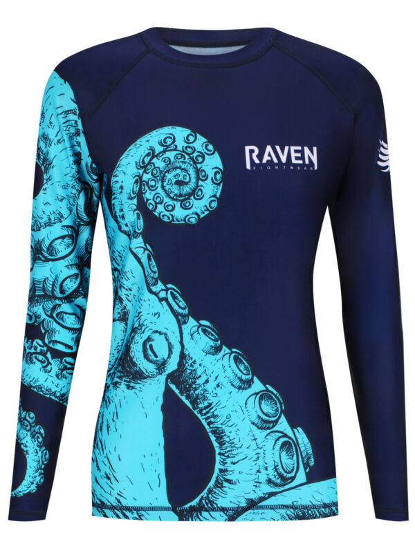 Raven Fightwear Women's Kraken Octopus BJJ Rash Guard MMA Navy Blue/Cyan