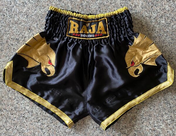Raja Muay Thai Kick Boxing Shorts Size S Women Stretchy Waist Black & Gold Eagle