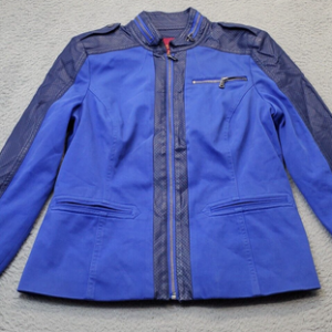 G.I.L.I Moto Jacket Womens Sz 12 Blue Twill Long Sleeve Full Zipper