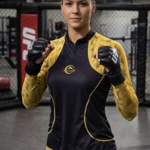 FUJI Women UFC Rashguard Long Sleeve Black Gold Compression Grip Hem Size L