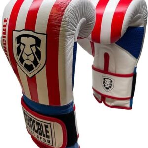 Invincible Fight Gear Hook and Loop Leather Training Boxing Gloves with USA Flag
