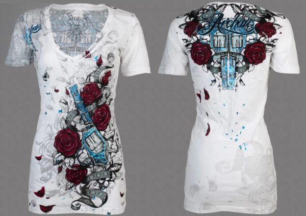 Archaic AFFLICTION Women's T-Shirt ON MY WAY Heart White Tattoo Biker XS-XL $58