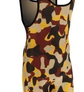 Matman Womens/Girls Funky Camo Singlet - Maroon/Gold/Vegas