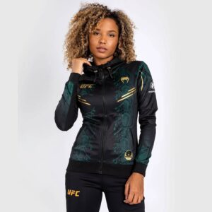 UFC Venum Women's Adrenaline Zip Up Hoodie Jacket Emerald Black Gold XS