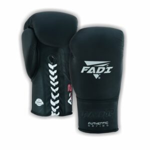 Fadi A2 Black Leather Boxing Gloves 16oz Lace Up Pro Sparring Muay Thai Training