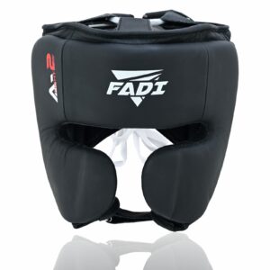 FADI A2 Boxing Headgear Genuine Leather Sparring Training Head Guard MMA Black