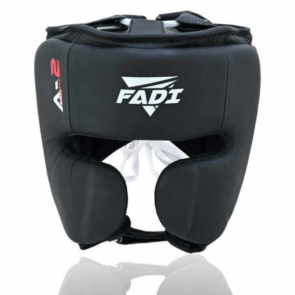 FADI A2 Boxing Headgear Genuine Leather Sparring Training Head Guard MMA Black