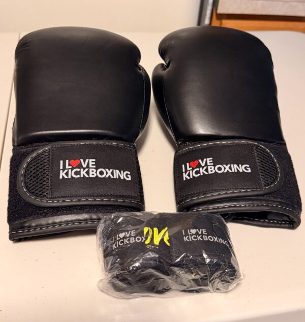 ILKB I Love Kickboxing Black 12 oz Kickboxing Boxing Gloves ~ Training Sparring