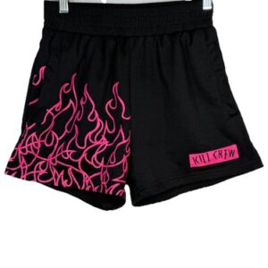 Kill Crew Muay Thai Flame Shorts Womens Small Black Pink Mid Thigh MMA Gym