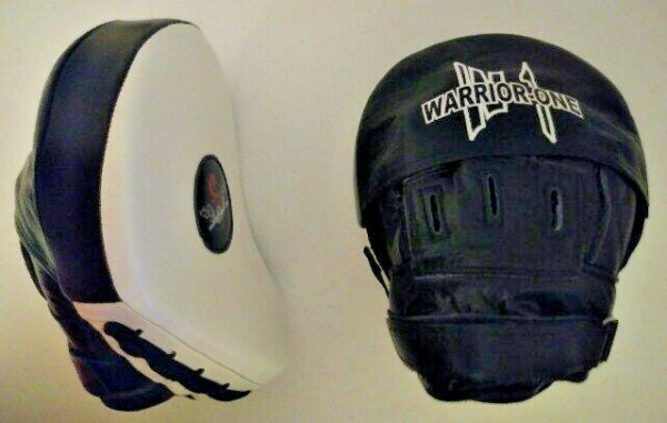 New! Curved Focus Mitts - Leather - Black White - Boxing Thai Kickboxing MMA UFC
