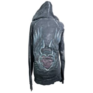 Sinful Affliction Y2K Heart Wings Grunge Zip Up Hoodie XL Mallgoth Distressed