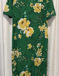G.I.L.I. Floral Maxi Dress Size L Short Sleeve Built-In Slip Green Floral Large