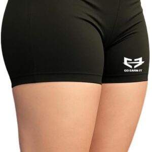GO EARN IT Women’s Wrestling 5″ Compression Shorts, Opaque No-Front-Seam, PowerRise Waistband, Bonded Hem, FlexGusset