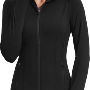 PINSPARK Women's Athletic Jackets Slim Fit Workout Jacket Full Zip Up Running Gym Yoga Sports Tops with Pockets