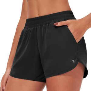 Stelle Womens 3" Running Shorts Mesh Liner High Waisted Workout Shorts Quick Dry Dolphin Athletic Shorts with Pockets