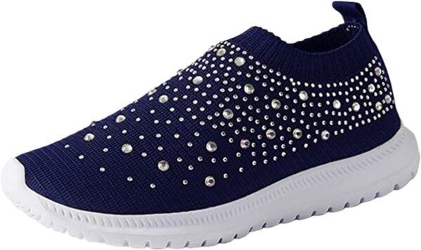Womens Rhinestone Sneakers Mesh Sport Shoes Slip On Walking Shoes Wedge Orthopedic Breathable Sneaker Casual Spakle Glitter Sneakers Ballroom Jazz Latin Dance Sock Shoe