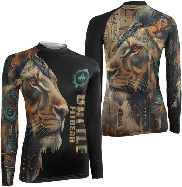 Lion Women's Long Sleeve Rash Guard – Compression Training Shirt for MMA, BJJ, Grappling & Fitness