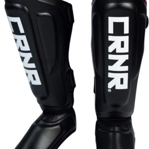 Combat Corner Supreme Synthetic Leather Muay Thai Shin Guards | Full Leg Protector Pads and Fighting Training Protective Gear for MMA, Kickboxing, BJJ, Karate, Martial Arts