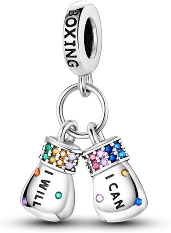 Boxing Gloves Charm, Sports Pendant Charm, I Can And I Will Writing, 925 Sterling Silver, Gift For Wife, Women, Friends, Family, Compatible To Pandora