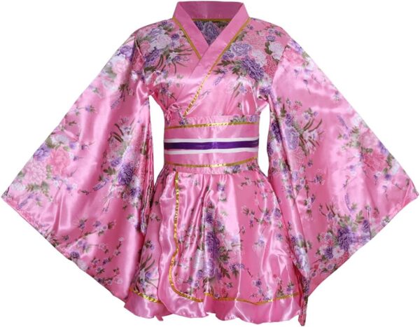 HUAHUA Women's Sexy Short Kimono Dress Floral Print Japanese Traditional Geisha Robe Bathrobe Skirt Belt Outfit