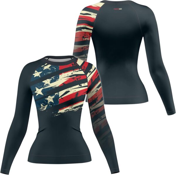 FORMONIES Patriot Rash Guard for Women – Long Sleeve Compression Top for MMA, Jiu Jitsu, No-Gi Training