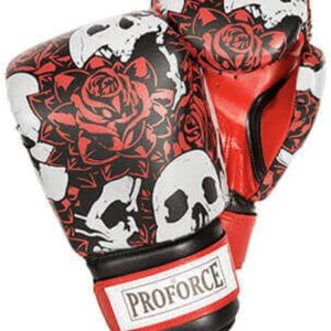 ProForce Leatherette Boxing Gloves with White Palm (Skull w/Roses, 12 oz.)