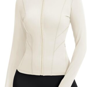 Rapbin Women's Slim Fit Workout Jackets Full Zip Long Sleeve Running Athletic Tops Yoga Shirts with Thumb Holes