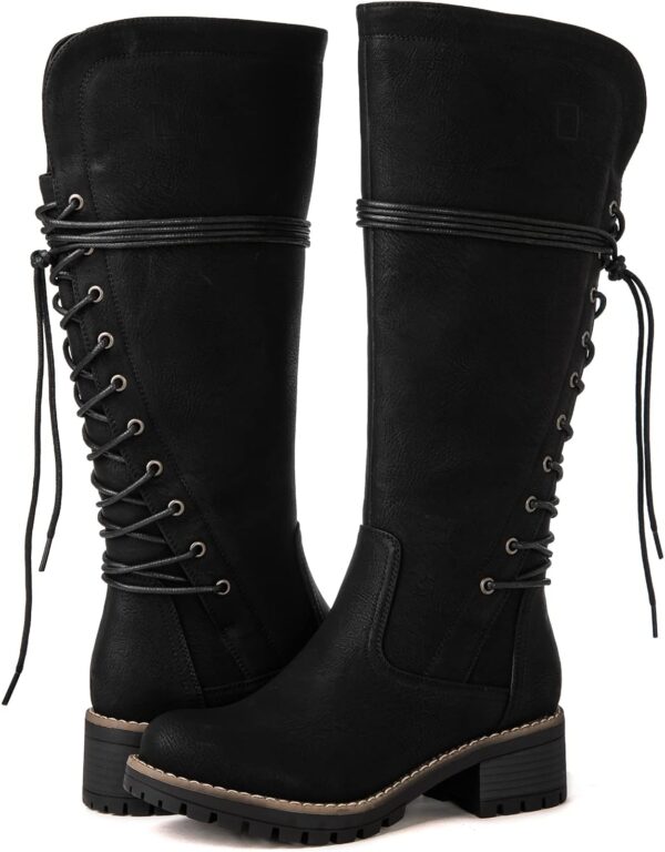 GLOBALWIN Women's Lace Up Back Knee High Fashion Boots