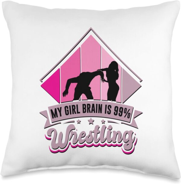 My Girl Brain is 99% Wrestling - Girl Wrestler Throw Pillow