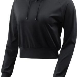CADMUS Women's Workout Long Sleeve Shirts with Hoodie Sweatshirt Running Crop Top