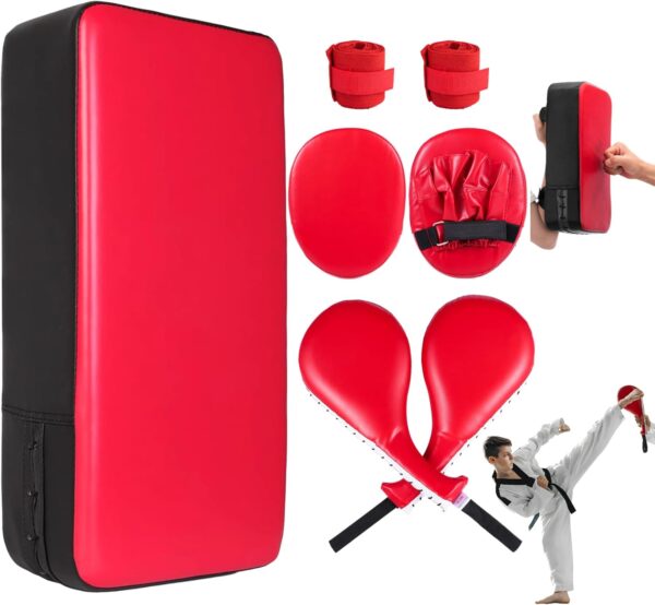 7 in1 Taekwondo Kick Pad Set, Boxing Training Equipment, Martial Art Kicking Pad, PU Leather Boxing Focus Pad, Target Punching Pads and Hand Wraps for Karate, Sparring, MMA, Muay Thai