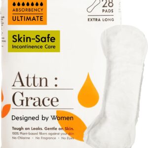 Attn: Grace Ultimate Incontinence Pads for Women, 28-Pack - High Absorbency, Breathable, Plant-Based - Overnight Pads for Heavy Bladder Leaks & Sensitive Skin