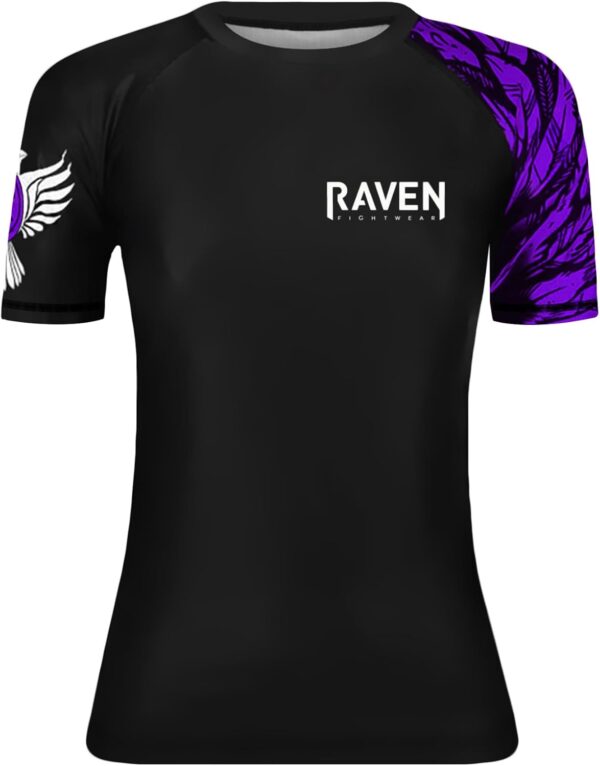 Raven Fightwear Women's Aerial Assault MMA BJJ Short Sleeve Rash Guard Black/Purple