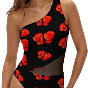 Red Boxing Gloves Women's Swimsuits One Piece Bathing Suit Sexy One Shoulder Swimwear