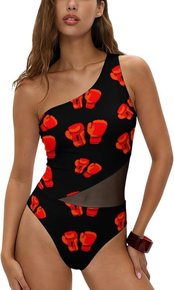 Red Boxing Gloves Women's Swimsuits One Piece Bathing Suit Sexy One Shoulder Swimwear