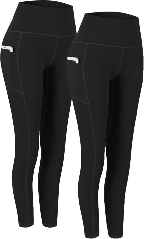 Fengbay 2 Pack High Waist Yoga Pants with Pockets, Tummy Control Workout Running Yoga Leggings for Women